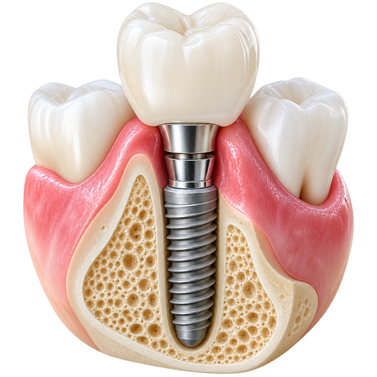 Minh họa tổng thể răng Implant trong lát cắt nướu và xương hàm