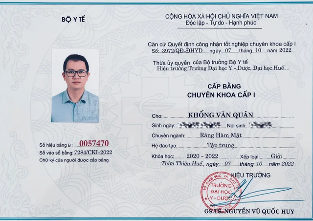 Bằng cấp, chứng chỉ 3 của Bác sĩ Khổng Văn Quân