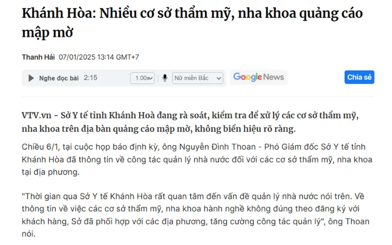 Khánh Hòa: Nhiều cơ sở thẩm mỹ, nha khoa quảng cáo mập mờ (Nguồn: VTV.vn)
