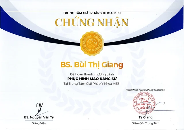 Bằng cấp bác sĩ Giang của Bác sĩ Bùi Thị Giang