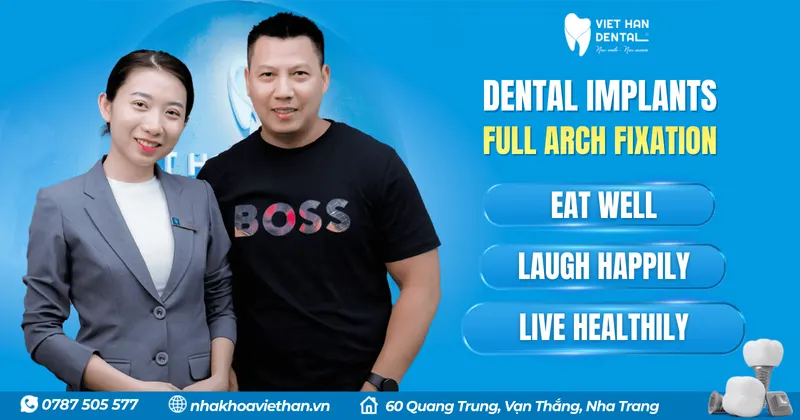 Patients receiving full-arch fixed dental implants at Viet Han Dental Clinic.