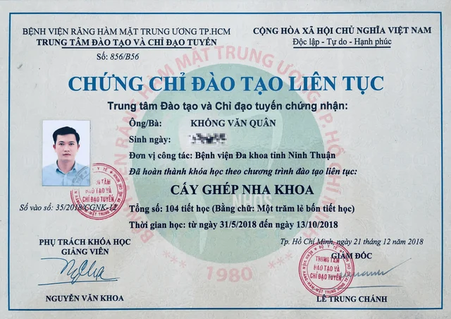 Bằng cấp, chứng chỉ 2 của Bác sĩ Khổng Văn Quân
