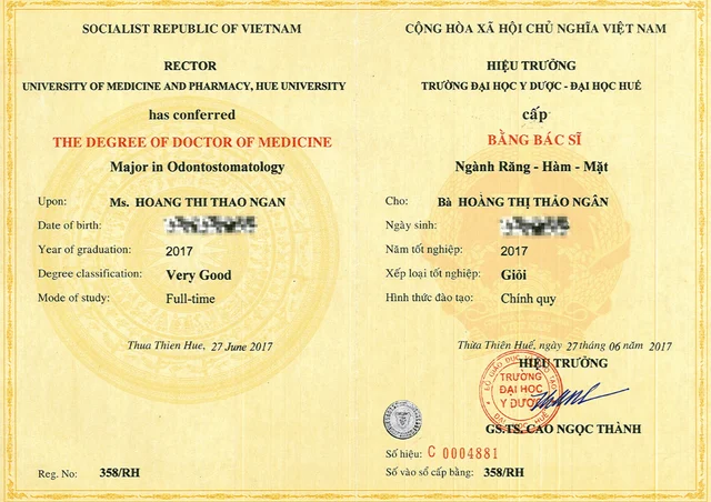 Bằng cấp, chứng chỉ 5 của Bác sĩ Hoàng Thị Thảo Ngân