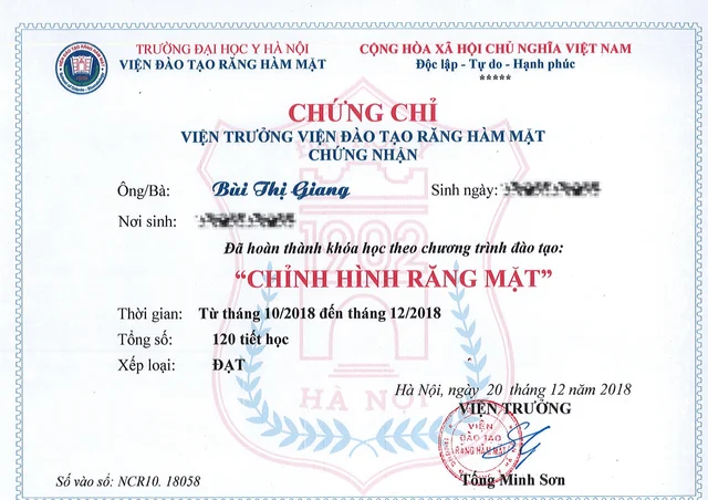 Bằng cấp bác sĩ Giang của Bác sĩ Bùi Thị Giang