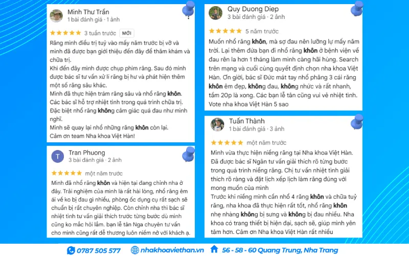 Khách hàng đánh giá dịch vụ nhổ răng khôn tại Nha khoa Việt Hàn (Nguồn: Google Maps)