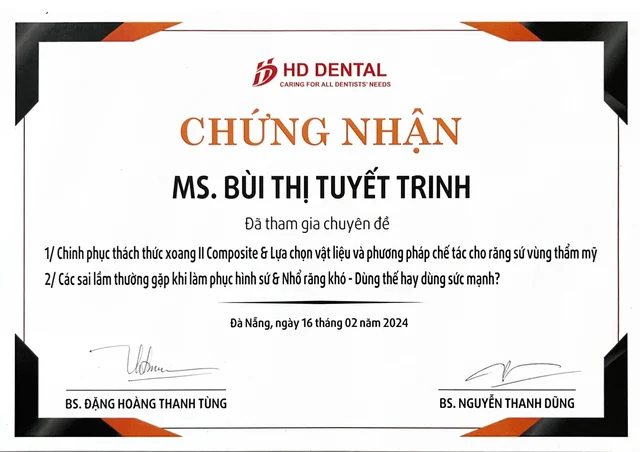 Bằng cấp, chứng chỉ 4 của Bác sĩ Bùi Thị Tuyết Trinh
