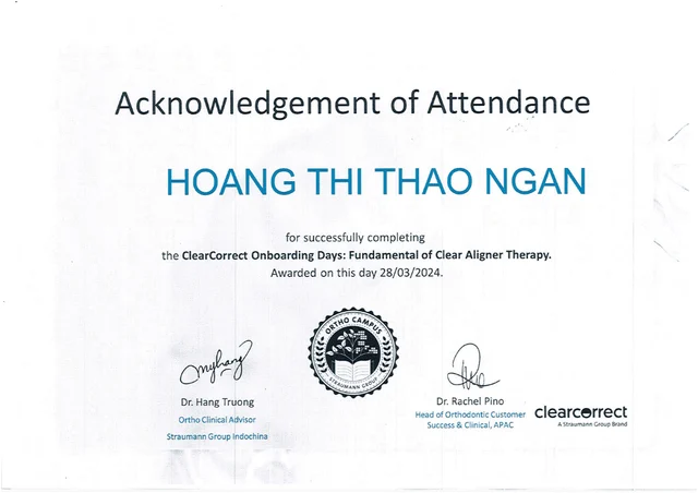 Bằng cấp, chứng chỉ 6 của Bác sĩ Hoàng Thị Thảo Ngân