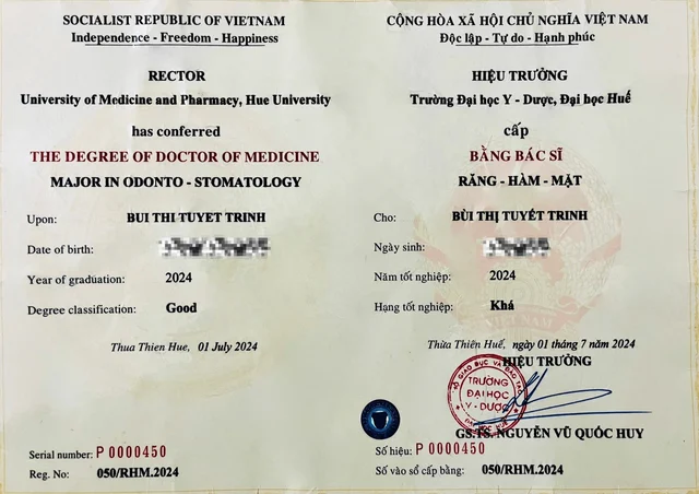 Bằng cấp, chứng chỉ 2 của Bác sĩ Bùi Thị Tuyết Trinh