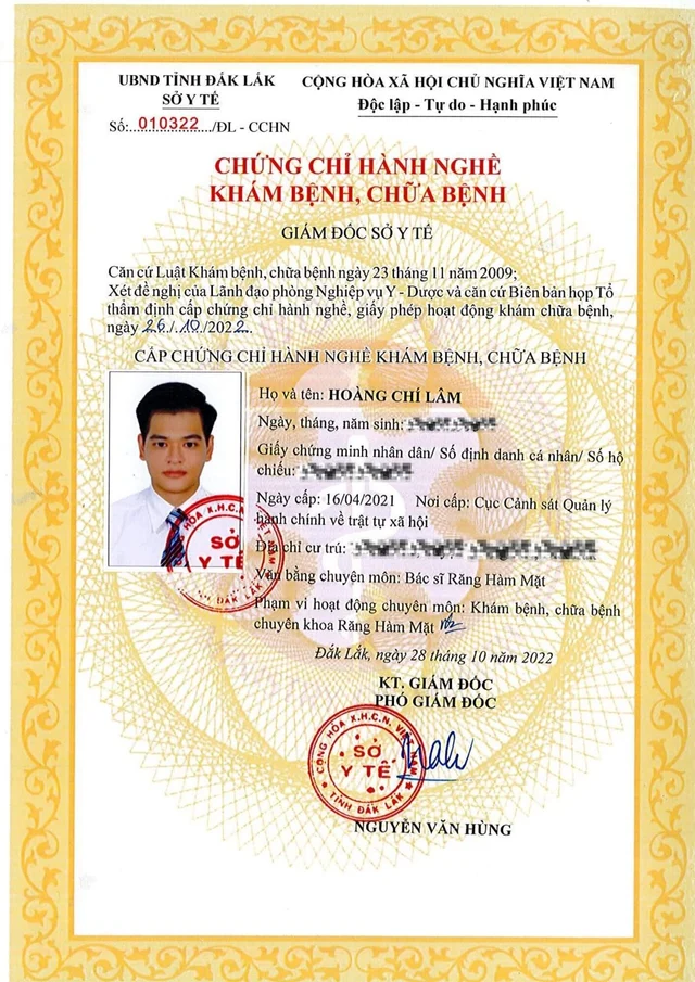 bằng cấp bác sĩ lâm của Bác sĩ Hoàng Chí Lâm