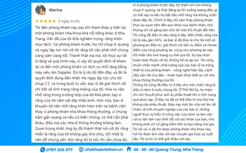 Khách hàng đánh giá dịch vụ nhổ răng khôn tại Nha khoa Việt Hàn (Nguồn: Google Maps)