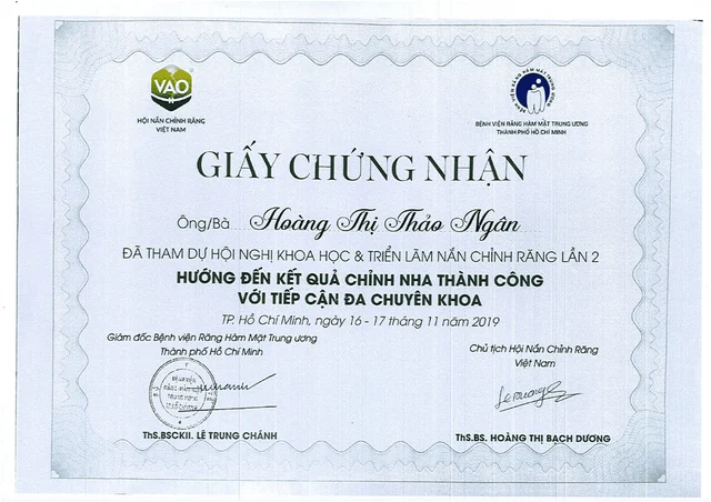 Bằng cấp, chứng chỉ 2 của Bác sĩ Hoàng Thị Thảo Ngân