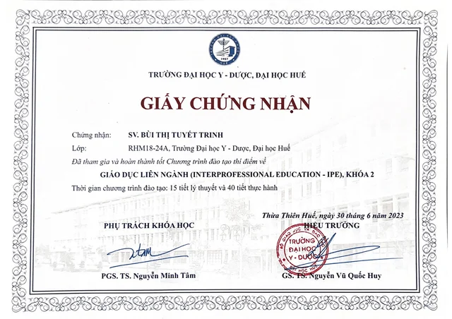 Bằng cấp, chứng chỉ 3 của Bác sĩ Bùi Thị Tuyết Trinh