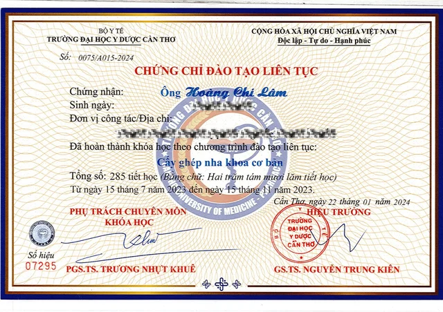 bằng cấp bác sĩ lâm của Bác sĩ Hoàng Chí Lâm