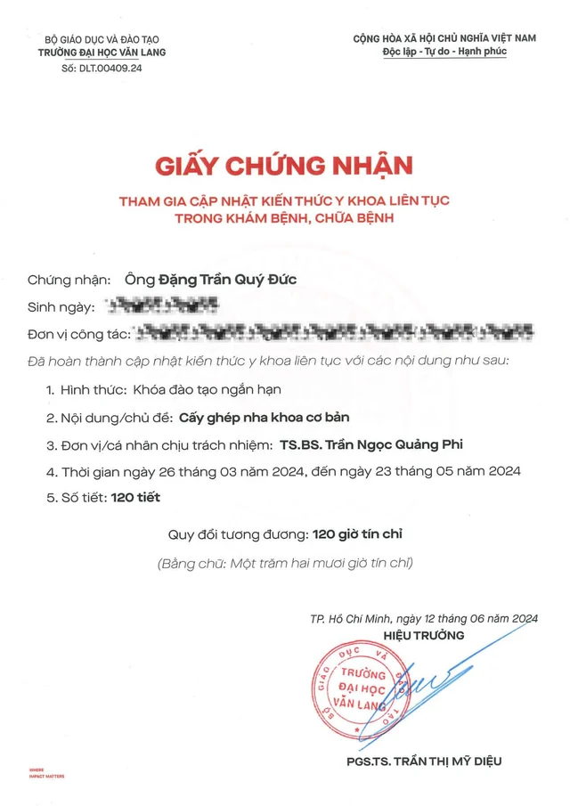 bằng cấp bắc sĩ Đức của Bác sĩ Đặng Trần Quý Đức