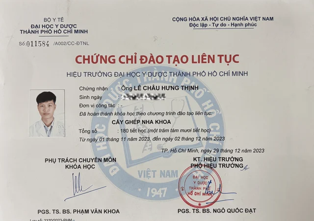 Bằng cấp bác sĩ Thịnh của Bác sĩ Lê Châu Hưng Thịnh