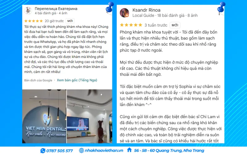Cảm nhận của khách hàng quốc tế sau khi sử dụng dịch vụ tại Nha khoa Việt Hàn (Nguồn: Google Maps)