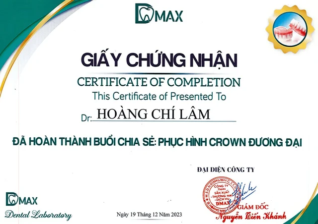 bằng cấp bác sĩ lâm của Bác sĩ Hoàng Chí Lâm