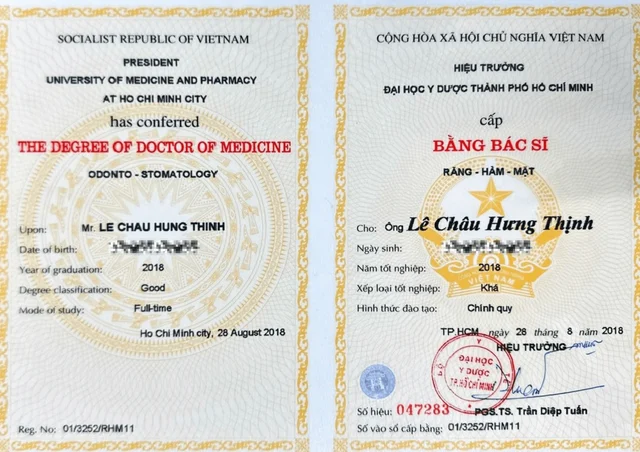 Bằng cấp bác sĩ Thịnh của Bác sĩ Lê Châu Hưng Thịnh