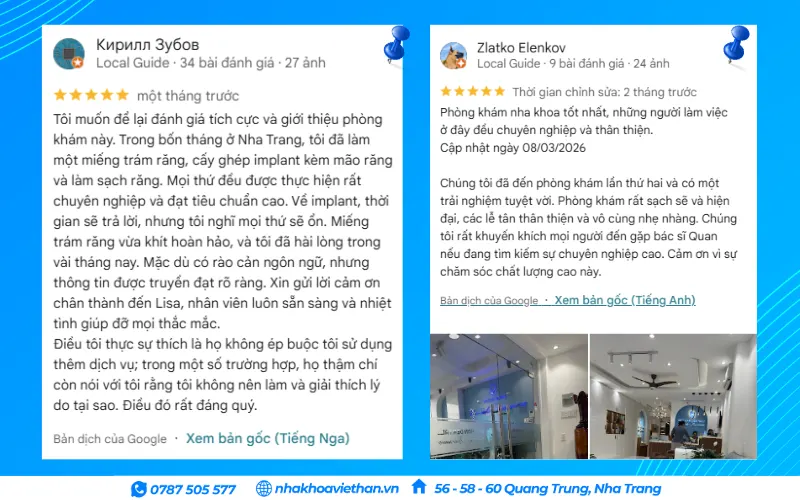 Cảm nhận của khách hàng quốc tế sau khi sử dụng dịch vụ tại Nha khoa Việt Hàn (Nguồn: Google Maps)