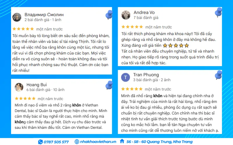Khách hàng đánh giá dịch vụ nhổ răng khôn tại Nha khoa Việt Hàn (Nguồn: Google Maps)