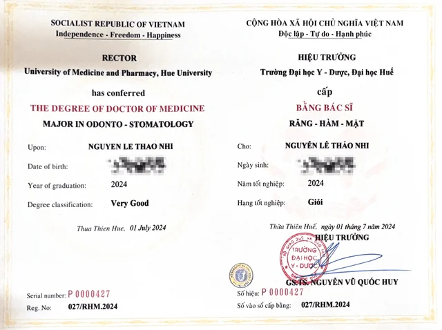 BẰng CẤp BÁc SĨ ThẢo Nhi Ngang của Bác sĩ Nguyễn Lê Thảo Nhi