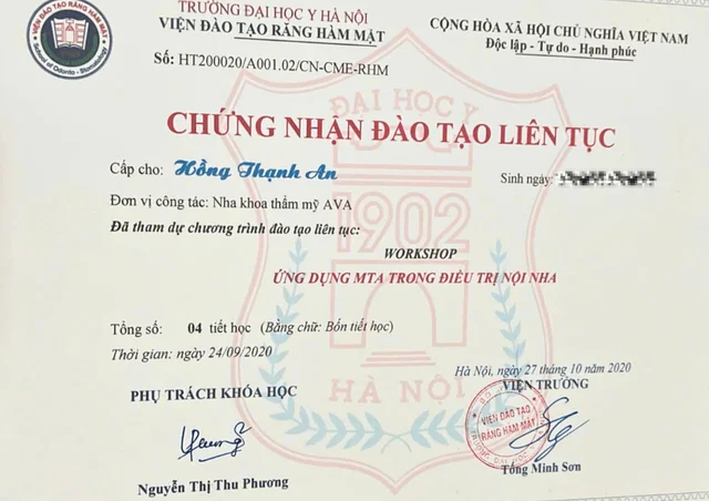bằng cấp bác sĩ An của Bác sĩ Hồng Thạnh An