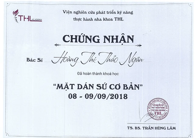Bằng cấp, chứng chỉ 4 của Bác sĩ Hoàng Thị Thảo Ngân