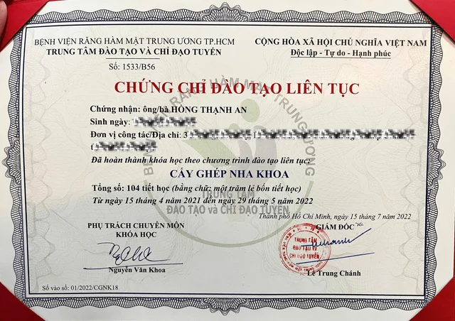 bằng cấp bác sĩ An của Bác sĩ Hồng Thạnh An