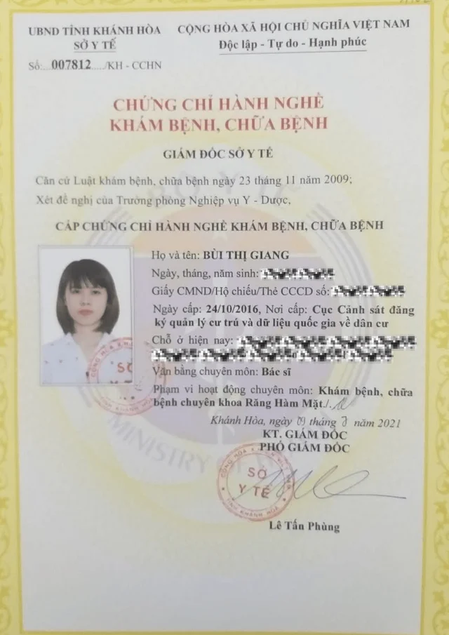 Bằng cấp bác sĩ Giang của Bác sĩ Bùi Thị Giang