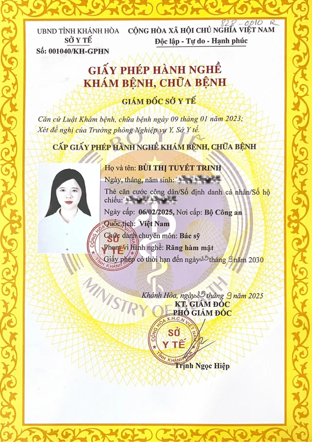 Giấy Phép Hành Nghề Bs Trinh của Bác sĩ Bùi Thị Tuyết Trinh