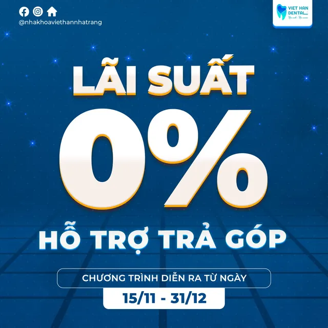 Hỗ trợ trả góp lãi suất 0% khi làm răng sứ tại Nha khoa Việt Hàn
